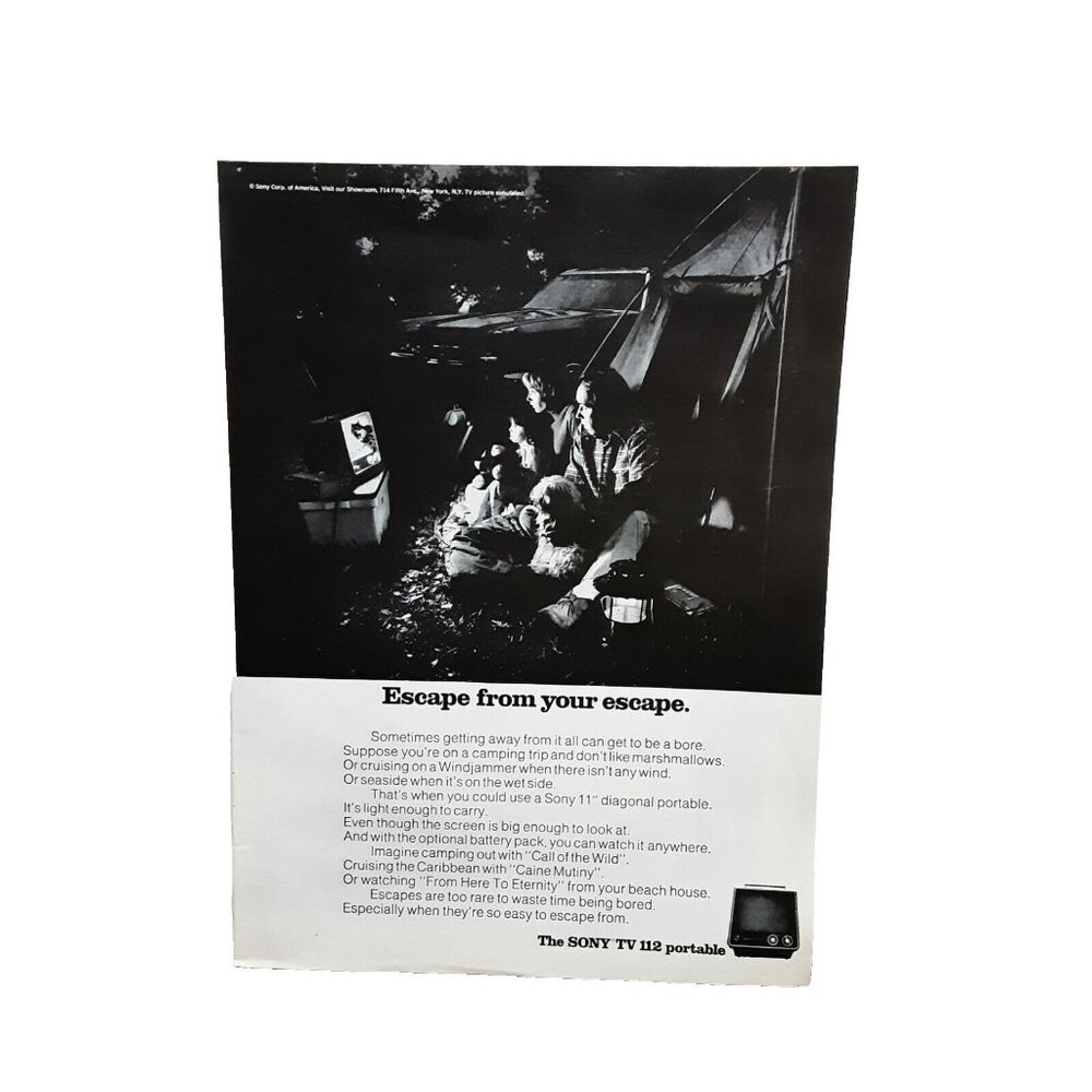 1972 Sony TV 112 Portable Escape From Your Escape Original Print ad 70s